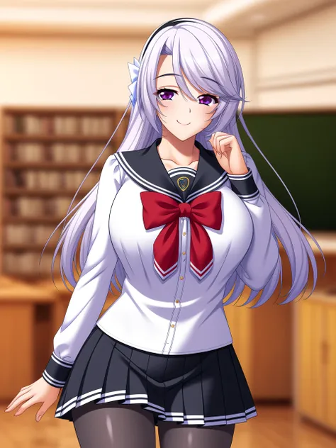 <lora:Watase_Nagisa_lora:0.7>, long_hair, purple_eyes, silver_hair, hair_ribbon, large_breasts,
best quality, (8k), (4k),(Masterpiece), (Best Quality), extremely detailed, intricate, hyper detailed, (perfect face), illustration,
Beautiful Finger,Beautiful ...