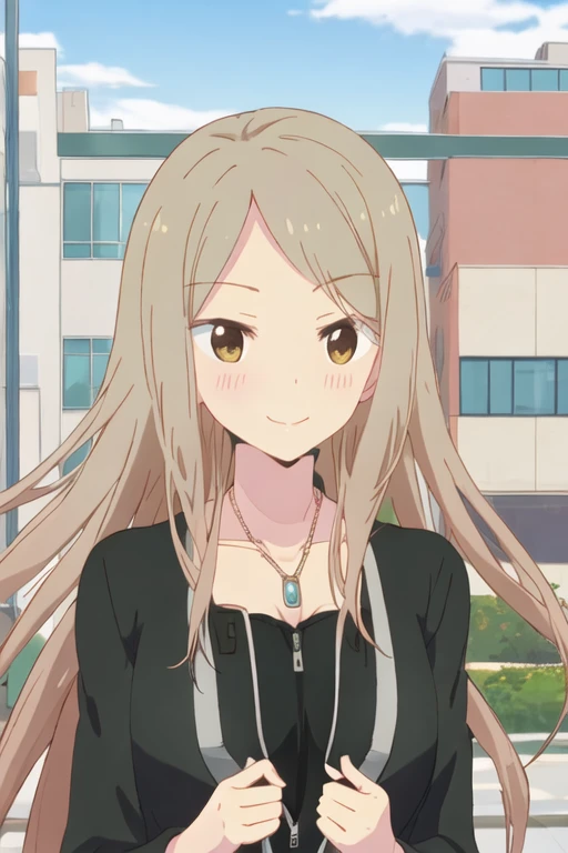 best quality, masterpiece, highres, solo, {kotone_noda_sakuratrick:1.15}, blush, long_hair, brown_hair, smile, brown_eyes, blonde_hair