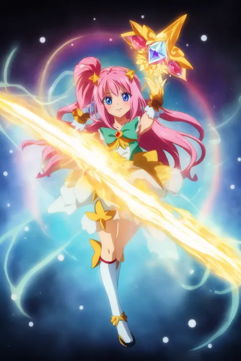 masterpiece, anime coloring, movie cover, magic, casting spell, magical girl, 1girl