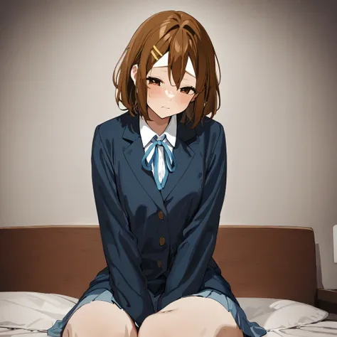 1girl, hirasawa yui, sitting in bed, looking tired, warm, masterpiece, latest, vibrant color, best quality, rating: general, latest <lora:yui_xl_a3-000027:1>