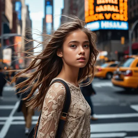 extremely intricate detailed 32k uhd photo, Hasselblad Award Winner, a beautiful 20yo girl walking in Newyork street