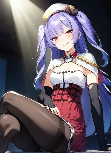 <lora:ajax_XL_v1:1>1girl, ajax (azur lane),beret,capelet,white shirt,high-waist skirt,pantyhose,loafers,fingerless gloves, elbow gloves, sitting, crossed legs,, masterpeace,beautiful lighting,dark light,best quality,high quality, game cg, official art,