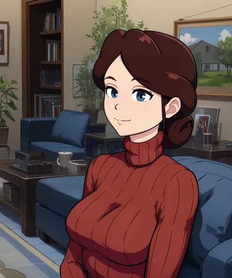 Simone,brown hair,hair bun,blue eyes,
red sweater,jeans,
standing,upper body,smile,
home,indoors,living room,
(insanely detailed, masterpiece, best quality),(solo),<lora:Simone:0.8>,