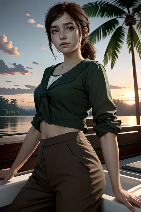 ((ultra detailed, masterpiece, absurdres))
 <lora:TLOUEllie:0.8>
TLOUEllie, 1girl, brown hair, green eyes, Sailboat anchored in a tranquil tropical bay, dynamic sunset , Draped satin blouse with wide-leg palazzo pants