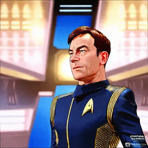 breathtaking <lora:captain_lorca_100x100:1.2>,  (captain lorca:1.1), man, star trek uniform, blue, in the bridge of uss discovery  . award-winning, professional, highly detailed