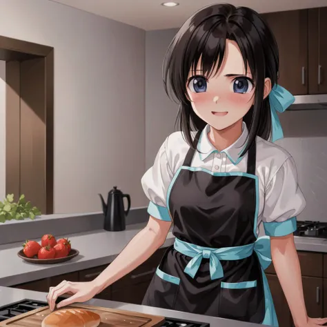 cute anime girl wearing an apron