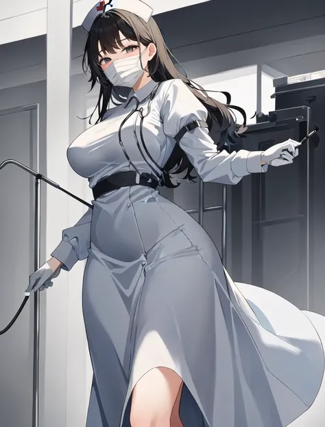 Long Nurse Uniform, Mask & Gloves