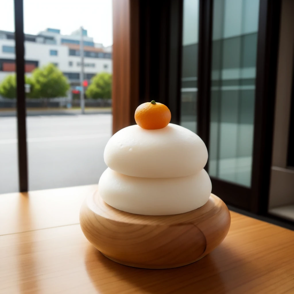 <lora:Rice_cake_for_New_Years_v1:0.5>, kgmmt, mochi, orange, kagami_mochi, realistic, wood, cityscape, building, architecture, outdoors