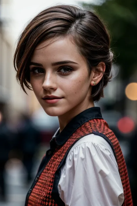 photo of beautiful (emwats0n:0.99), a woman in a (movie premiere gala:1.1), perfect short hair, hair upsweep updo, wearing (gryffindor wizard outfit:1.1), modelshoot style, (extremely detailed CG unity 8k wallpaper), professional majestic (photography by t...