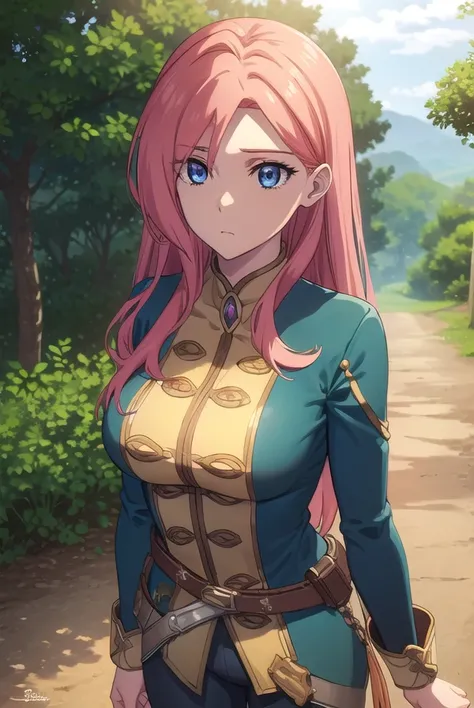 eclairseaetto, <lora:eclair seaetto s2s3-lora-nochekaiser:1>,
eclair seaetto, pink hair, long hair, blue eyes,
BREAK boots, belt, pants, uniform, uniform, military uniform,
BREAK outdoors, forest, nature, sun, sky, clouds, trees,
BREAK looking at viewer, (...