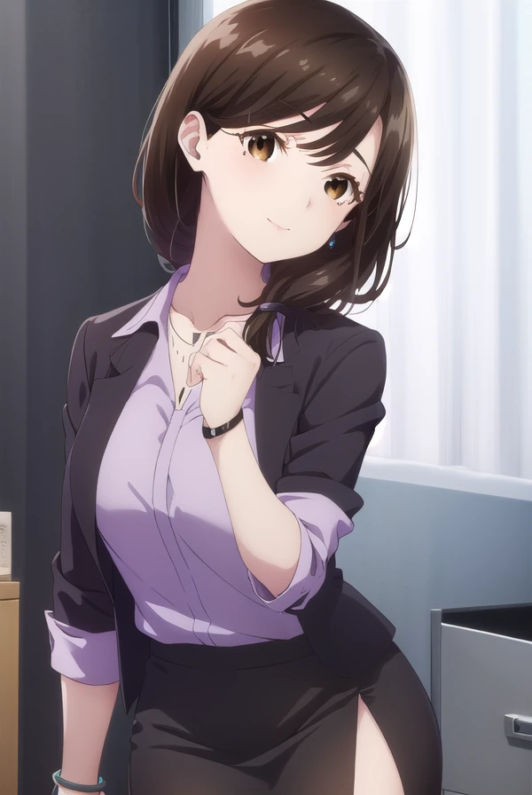 airigotou, <lora:airi gotou s1-lora-nochekaiser:1>,
airi gotou, long hair, brown hair, (brown eyes:1.5), braid, mole, mole under eye, hair over shoulder, mature female, smile,
BREAK skirt, shirt, jewelry, jacket, pantyhose, black skirt, necklace, black foo...