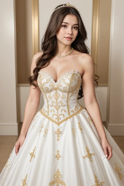 1girl, mature, beautiful, cute, hourglass body shape, masterpiece, white background, simple background, long hair, full body shot
white ballgown, gold trim, bare shoulders, cleavage, fluffy gown
<lora:Gold-trim_Ballgown_By_Stable_Yogi:1.2>