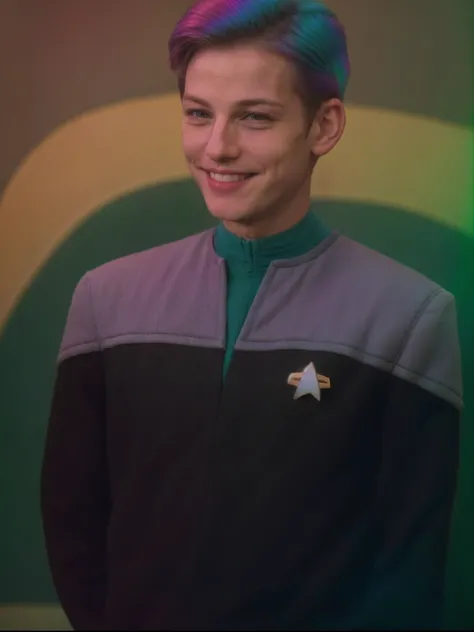 ds9st science uniform,young handsome man,rainbow hair,smiling,in a village
<lora:Ds9Divi:0.8>