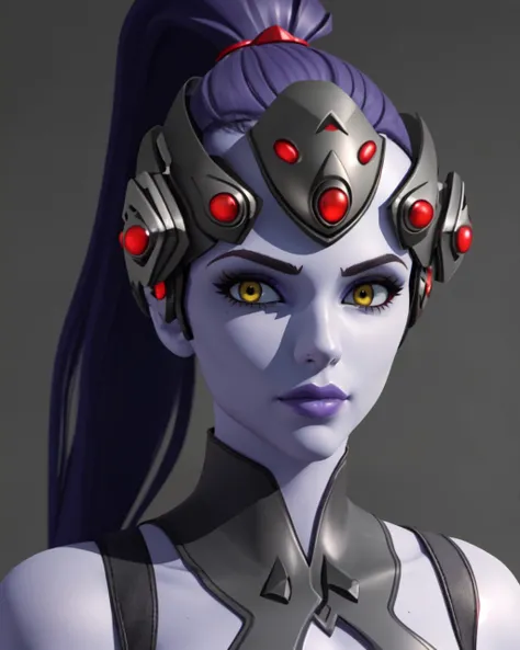 mature woman, widowmaker_(overwatch), ((purple skin)), (3dcg),
<lora:Widowmaker_Overwatch-07:1>,
standing, ponytail, yellow eyes, looking at viewer, lips, simple background, colored skin, long hair, ((head-mounted display)), portrait, close-up, face only,