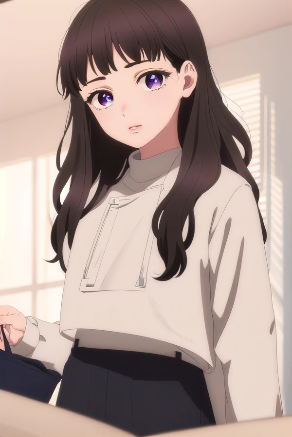 emmanakazono, <lora:emma nakazono-alpha-lora-nochekaiser:1>,
emma nakazono, long hair, bangs, brown hair, black hair, (purple eyes:1.1), blunt bangs, wavy hair,
BREAK jacket, sweater, lips, red shirt,
BREAK indoors,
BREAK looking at viewer, (cowboy shot:1....