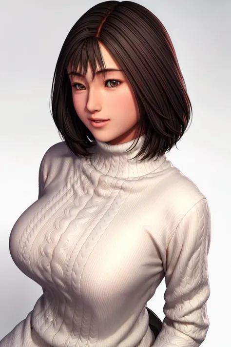 Simple White Background,
white sweater,long sleeves,turtleneck, 
<lora:Nozomi_Harasaki_Shenmue-KK77-V1:0.7>,
Brown eyes, black hair,bangs,Short hair,
<lora:Oda_Non_Style-KK77-V2:0.3>,<lora:more_details:0.1>,
1 girl, 20yo,Young female,Beautiful long legs,Be...