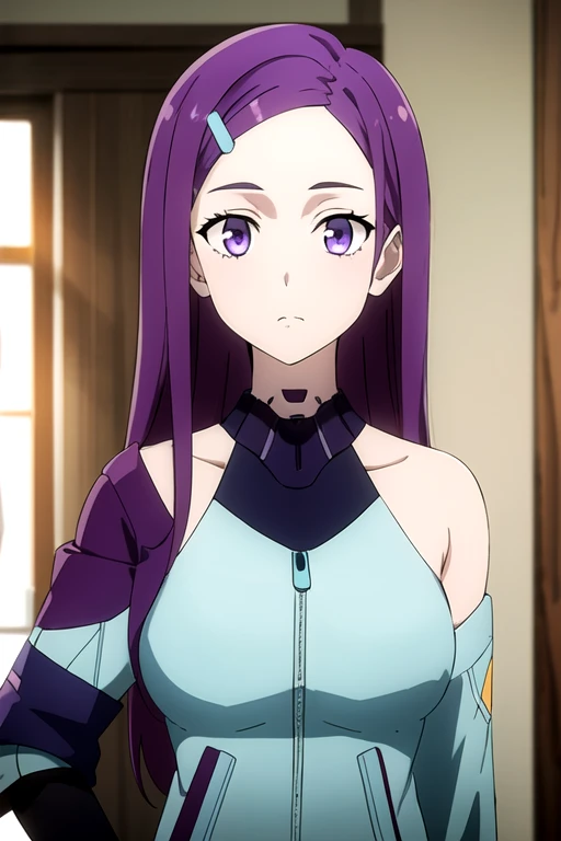 (best quality:1.1), (masterpiece:1.4), movie still, , upper body, depth of field, anime coloring, , 1girl, solo, <lora:ange_synduality_noir:0.78>, ange_synduality_noir, purple hair, purple eyes, long hair, hair ornament,