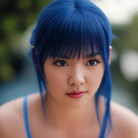 cinematic film still  <lora:sayumi:0.95> samuyi perfect face, realistic, looking at camera,blue hair, (upperbody:1.4), sharpen edges, 4k, 8k, hd, professional photo, extra details, details face, details eyes, realistic, octane render, volumetric lights,whi...