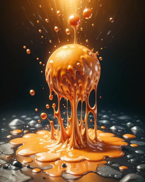 orange, splash water, flashing particles , depth of field, clean background, ral-melting <lora:ral-melting:1>