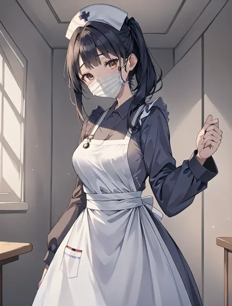 ((masterpiece, best quality, high quality)),1girl, (lower body, hospital), <lora:Long Nurse Apron 2:0.8> (nurse_long_apron, apron, mask, nurse cap, surgical mask, nurse, long sleeves, latex gloves), <lora:Akiko Satou:0.7> (akiko satou, 3dcg 01, 1girl, solo...