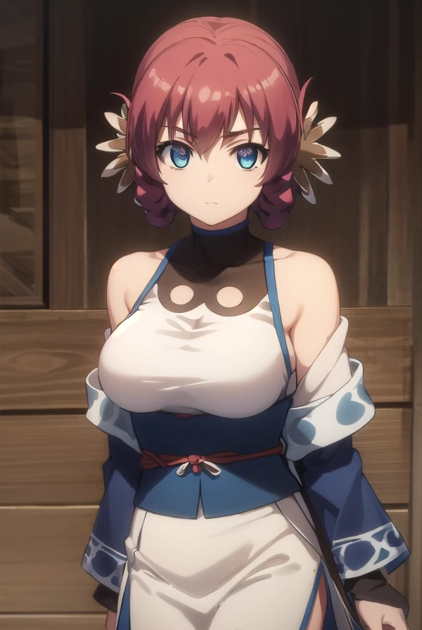 utawarerumononosuri, <lora:utawarerumono nosuri s2-lora-nochekaiser:1>,
nosuri, short hair, blue eyes, animal ears, braid, red hair,
BREAK bare shoulders, japanese clothes, sash,
BREAK outdoors,
BREAK looking at viewer, (cowboy shot:1.5),
BREAK <lyco:GoodH...