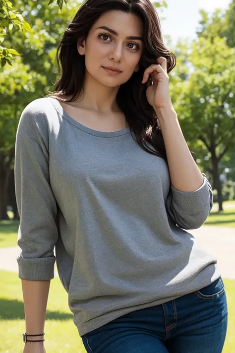 <lora:mondongo_LoRA_ClaudiaDoumit:1> mndngwmn, mature woman, (3/4 body), masterpiece,best quality,8k, wearing casual clothes, on the park