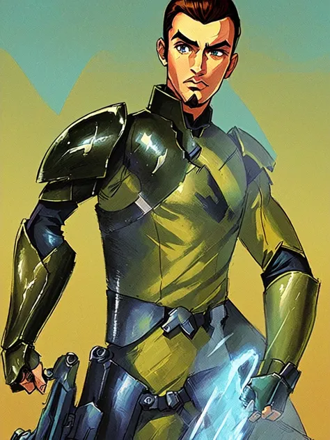 (best quality, masterpiece, perfect face, beautiful and aesthetic:1.2, colorful, dynamic angle, highest detailed face)1boy, solo, goatee, armor, shoulder plate armor,ponytail, kananjarrus, simple background, upper body,<lora:kananjarrus:0.9> <lora:Unlimite...