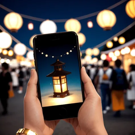 festival lanterns and smartphone