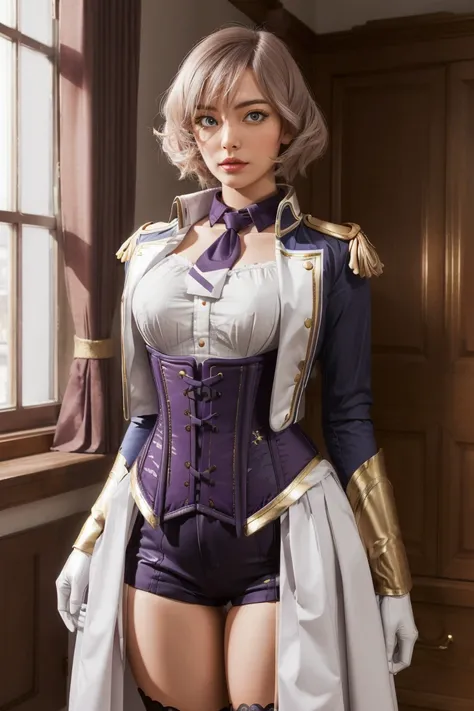 <lora:DynazenonMujina:1>, Mujina, open jacket, corset, underbust, epaulettes, highly detailed, digital photography, (masterpiece), hdr