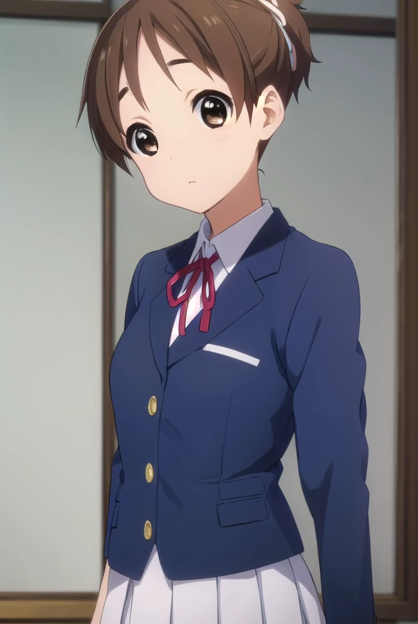 konuihirasawa, <lora:ui hirasawa s2-lora-nochekaiser:1>, 
ui hirasawa, short hair, brown hair, (brown eyes:1.5), ponytail,
BREAK sakuragaoka high school uniform, school uniform, uniform, blazer, shirt, white shirt, collared shirt, skirt, pleated skirt,
BRE...