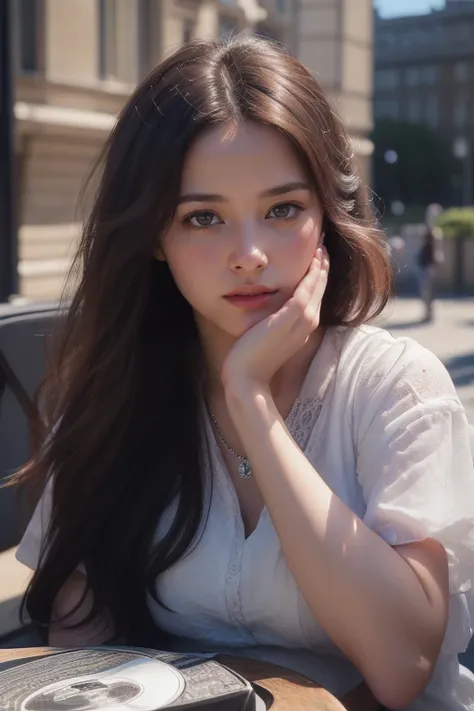 ultimate quality, masterpiece, ultra high res, (photorealistic:1.9), 1girl, detailed face, detailed eyes, white dress, dynamite lighting, (sitting on chair:1.0), (Big Ben background), (detailed Shot on Hasselblad X1D-50c with Lens Hasselblad XCD-45P:1.6), ...