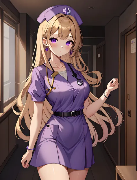 ((masterpiece, best quality, high quality)),1girl, ((uncropped,lower body, hospital)), <lora:Purple Nurse:0.6> (purple_nurse_cst, stethoscope, nurse, nurse cap, purple headwear, purple dress, jewelry), <lora:Kimiko Shimoto:0.7> (kimiko shimoto, 3dcg_09, 1g...