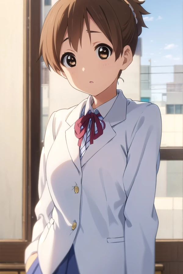 konuihirasawa, <lora:ui hirasawa s2-lora-nochekaiser:1>, 
ui hirasawa, short hair, brown hair, (brown eyes:1.5), ponytail,
BREAK sakuragaoka high school uniform, school uniform, uniform, blazer, shirt, white shirt, collared shirt, skirt, pleated skirt,
BRE...