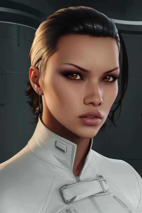 isabel,brown eyes,hair slicked back,black hair,
white suit,looking at viewer,
standing,upper body,
science fiction,facility,mirrors edge,
(insanely detailed, beautiful detailed face, masterpiece, best quality),solo,<lora:isabelkrugerMEC:0.9>,