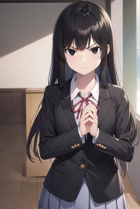 meneamizuha, <lora:menea mizuha manga-lora-nochekaiser:1>,
mizuha, long hair, hime cut, black hair, (black eyes:1.5), angry, frown,
BREAK skirt, shirt, long sleeves, ribbon, school uniform, jacket, pleated skirt, socks, collared shirt, miniskirt, blazer,
B...