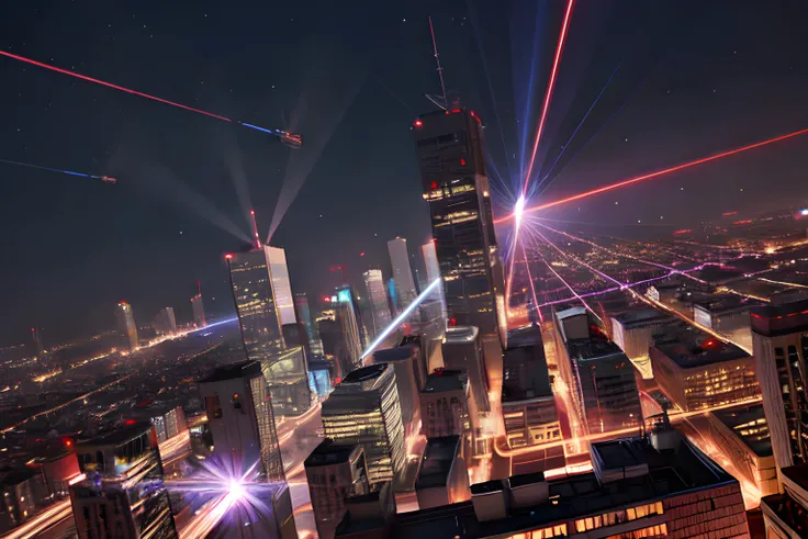 A giant laser striking a city