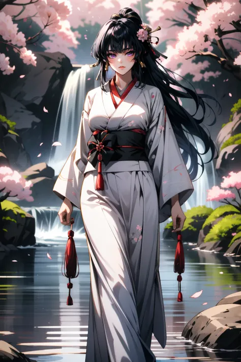 ((ultra detailed, masterpiece, absurdres))
 <lora:DOANyotengu:0.9>
DOANyotengu, 1girl, long hair, purple eyes, walking in a serene Japanese park with cherry blossoms, yukata, and a hair ornament