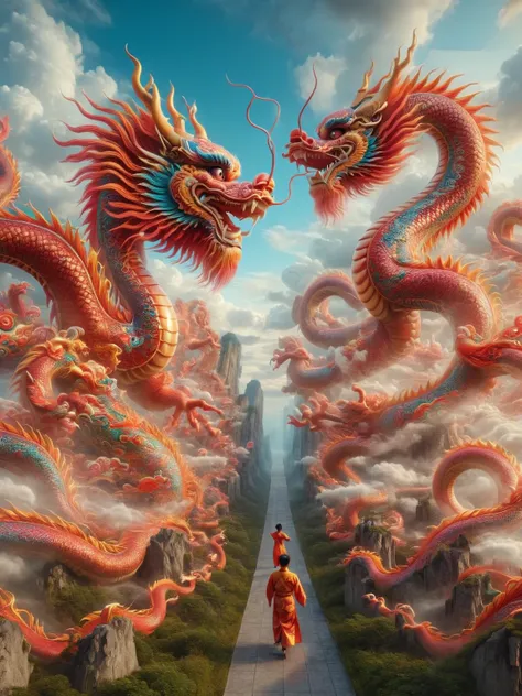 A surreal ais-cny dreamscape where the sky and land merge in a dance of colors and light <lora:Lunar_New_Year_Dragon_SDXL:1>