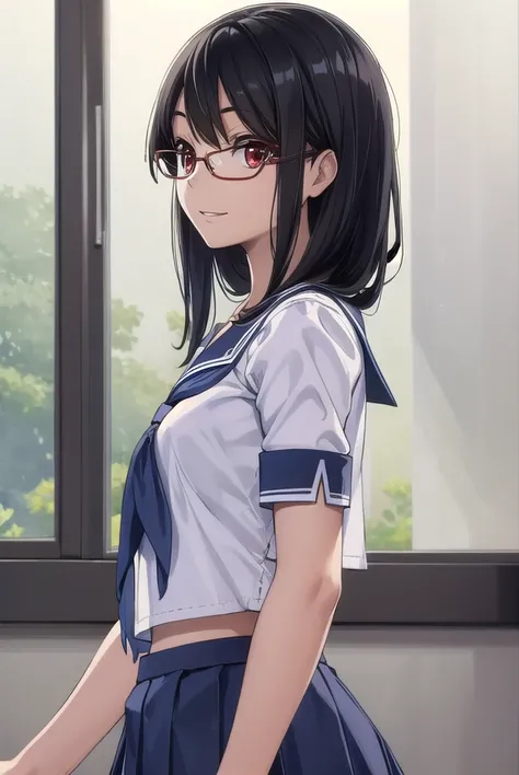 mikahayashi, <lora:mika hayashi manga-lora-nochekaiser:1>,
mika hayashi, glasses, black hair, (red eyes:1.3), long hair, smile,
BREAK skirt, school uniform, pleated skirt, serafuku, neckerchief,
BREAK indoors, classroom,
BREAK looking at viewer, (cowboy sh...