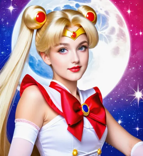 the sailor moon, Sailor Moon style, Beautiful,  moon princess, blond-haired princess, portrait of magical girl,