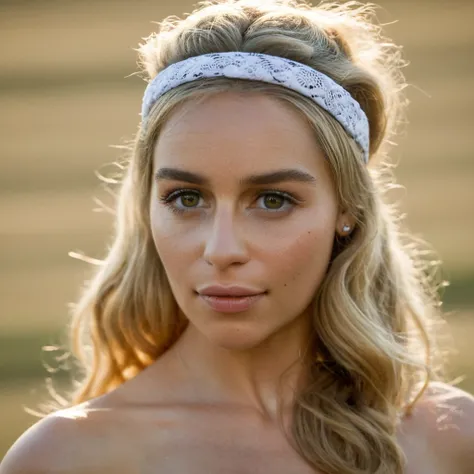 (Skin texture, pores), Super high res portrait photo of a woman with wavy blonde hair wearing a headband ,f /2.8, Canon, 85mm,cinematic, high quality, skin texture, looking at the camera,   <lora:emclarke_xl_3_standard_merger_29_50_035_065:1.1>,