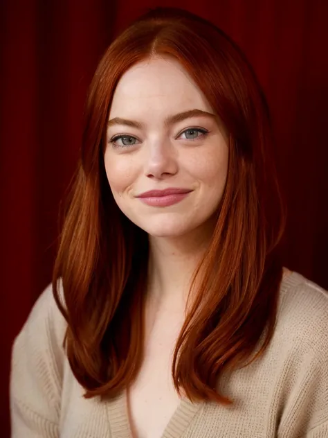 emst,red long hair,sweater,(close-up:1.2),city street background,bokeh,add_detail