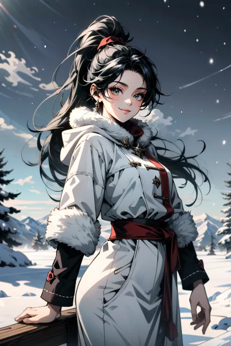 ((ultra detailed, masterpiece, absurdres))
 <lora:DOAMomiji:0.9>
DOAMomiji, 1girl, ponytail, long hair, in a winter wonderland, cowboy shot, winter clothing, smile