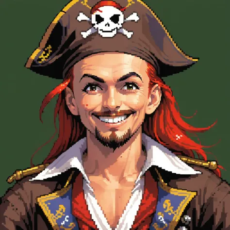 lucasarts pixel art game, pirate smiling