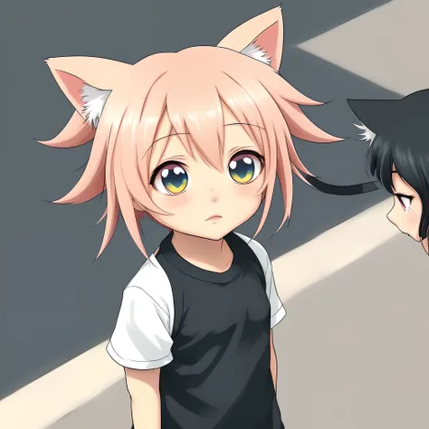 cute tiny cat girl kid anime, in future street