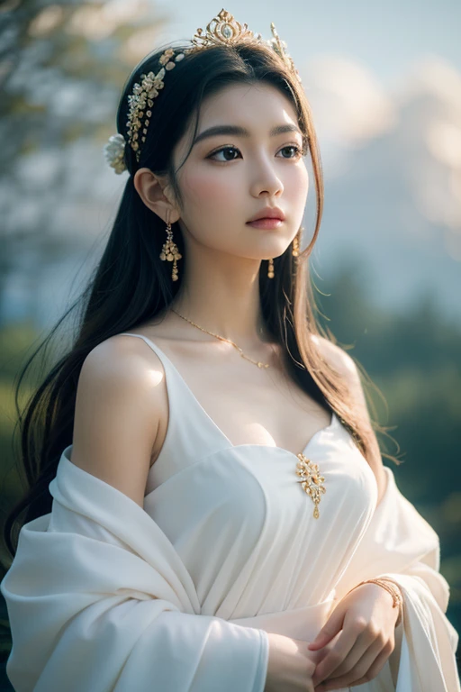 1goddess,(eastern deity:1.2),ethereal and elegant divine attire,flowing and otherworldly hair,a serene and wise expression,celestial background with floating clouds,peony,and mystical elements,soft and divine lighting,(radiating a sense of tranquility:1.2)...