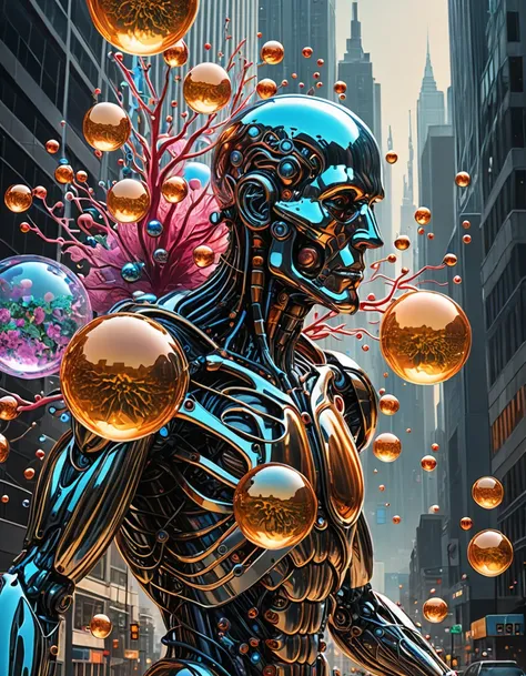 Bewitching Biomechanoid: A Mesmerizing Marriage of Organic and Cybernetic Elements in Acclaimed Artist Stan Manoukians Signature Style: Witness the breathtaking synthesis of man and machine in this hyper-realistic, large-scale illustration inspired by visi...