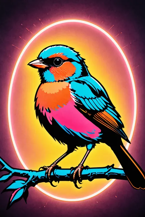 retro ink, a cute bird, Rose gold ,Auburn , neon <lora:Retro_Ink_SDXL:.8>