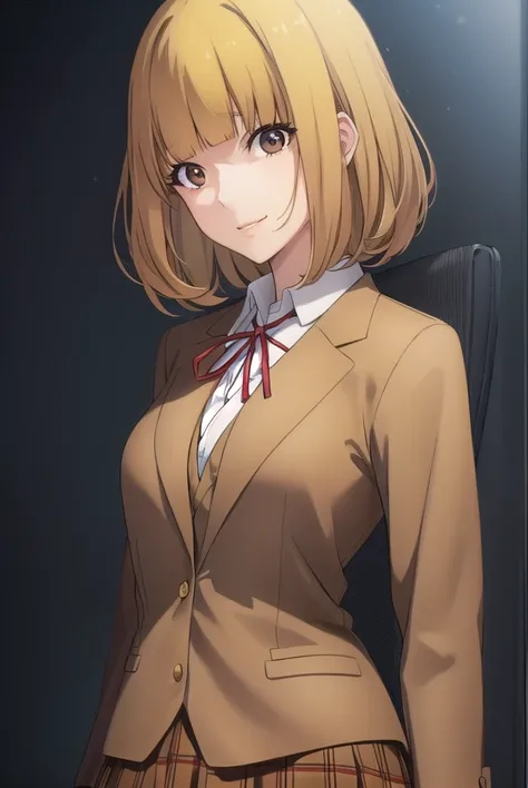 hanamidorikawa, <lora:hana midorikawa s1-lora-nochekaiser:1>,
hana midorikawa, short hair, bangs, blonde hair, (brown eyes:1.5), blunt bangs, smile, grin,
BREAK skirt, school uniform, jacket, pantyhose, plaid, plaid skirt, blazer,
BREAK indoors, classroom,...