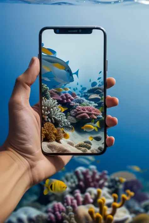 master piece, high quality, phone, under the sea